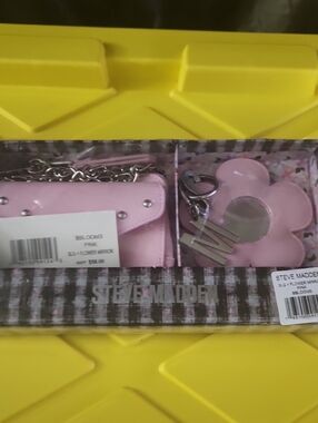 Steve Madden Pink Flower Mirror and Mini Chain Bag Set